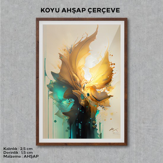 Sıçratma Boyalı Tablo, Yeşil Sarı Renkler, Abstract